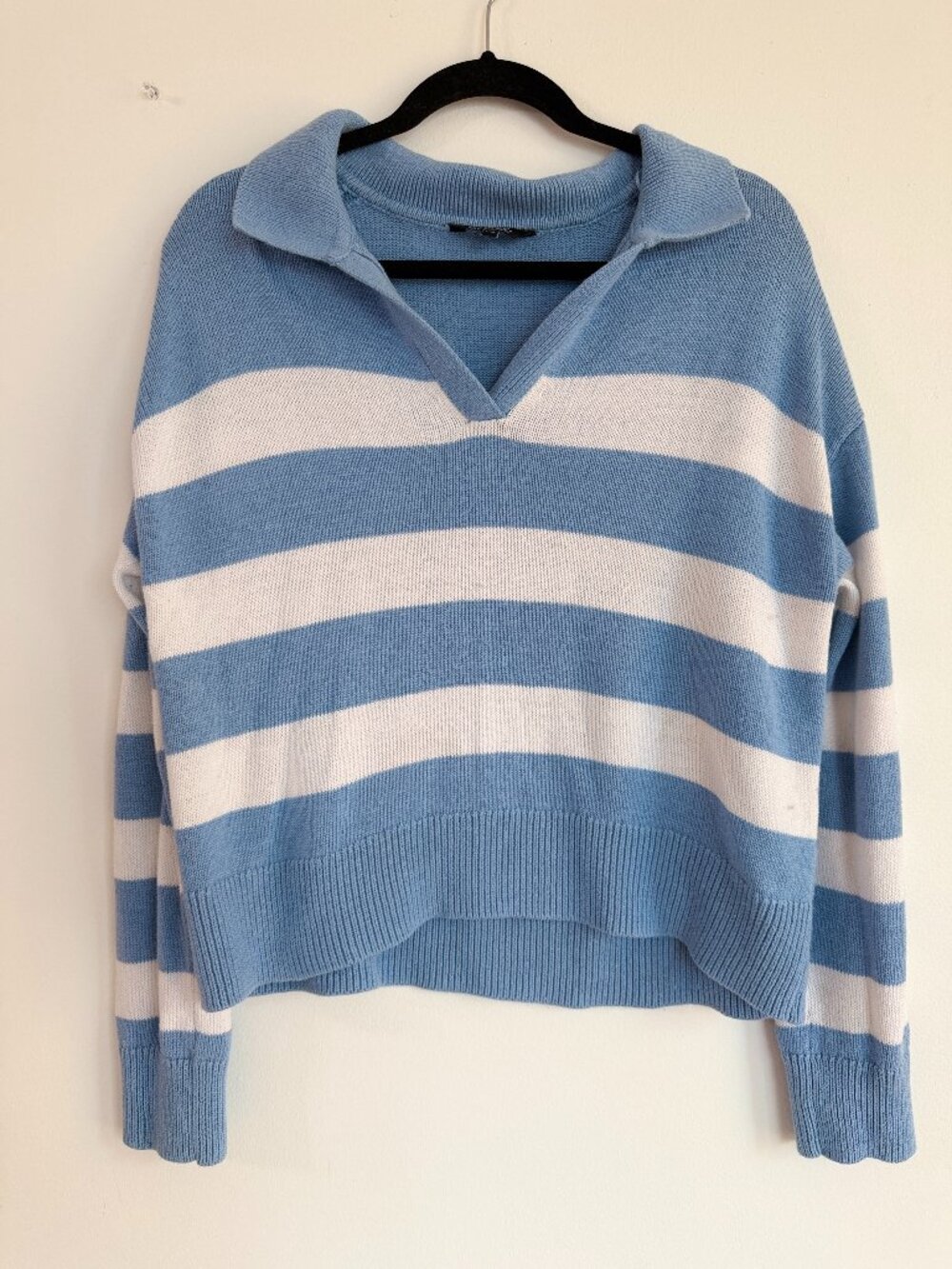 George Women’s Blue & White Striped Collared Knit Sweater L